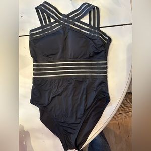 Black Striped Women's One Piece Swimsuit